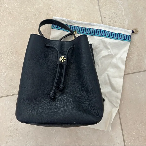 Tory Burch Georgia Leather Backpack Bucket Bag Black Purse - Picture 9 of 9